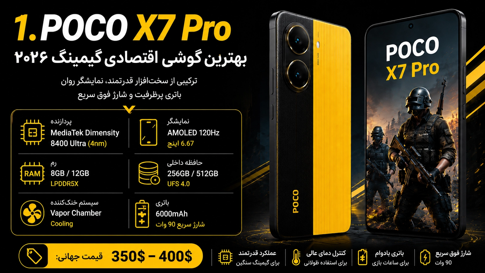 1. POCO X7 Pro — بهترین گوشی اقتصادی گیمینگ ۲۰۲۶