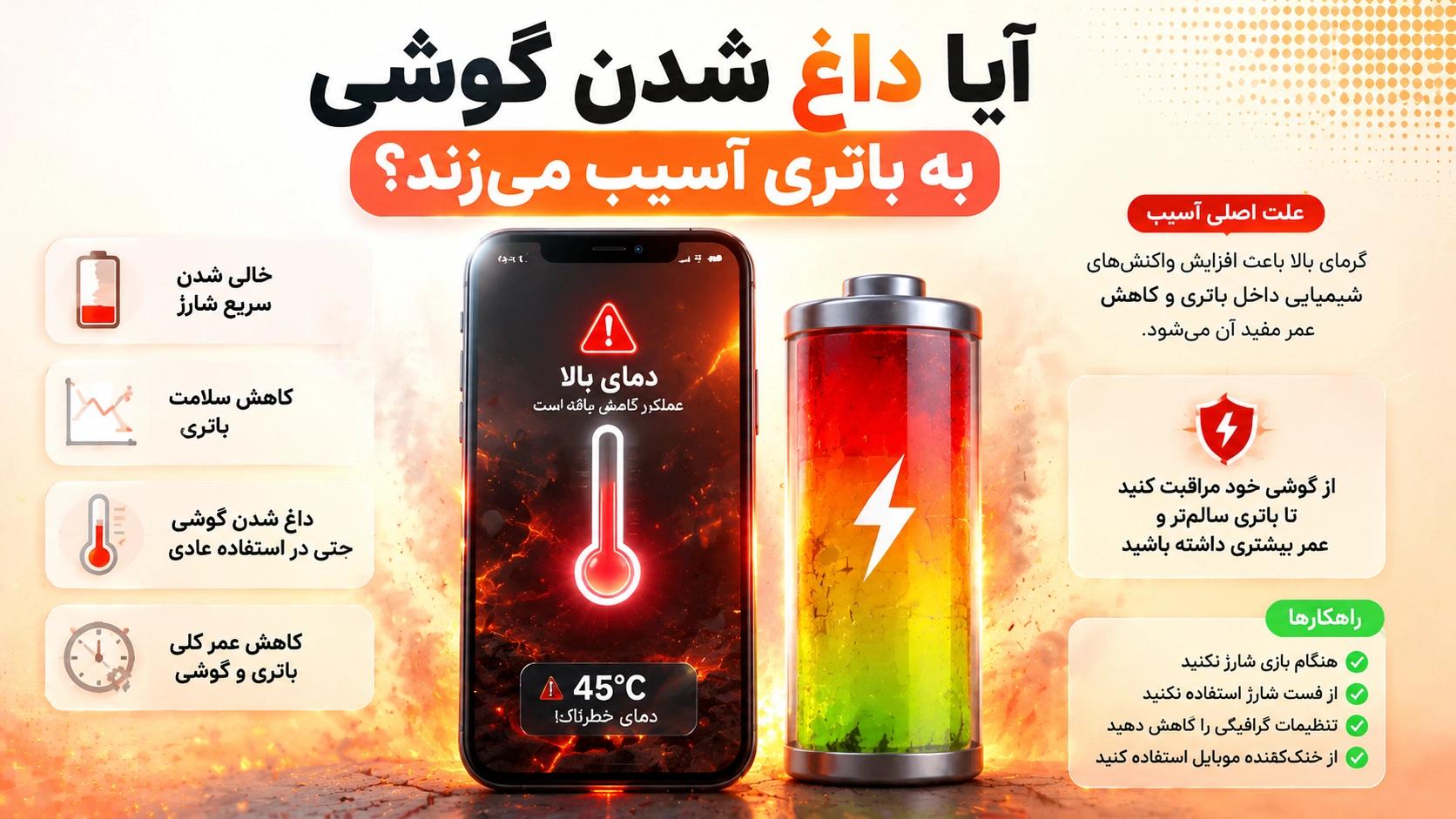 آیا داغ شدن گوشی به باتری آسیب می‌زند؟